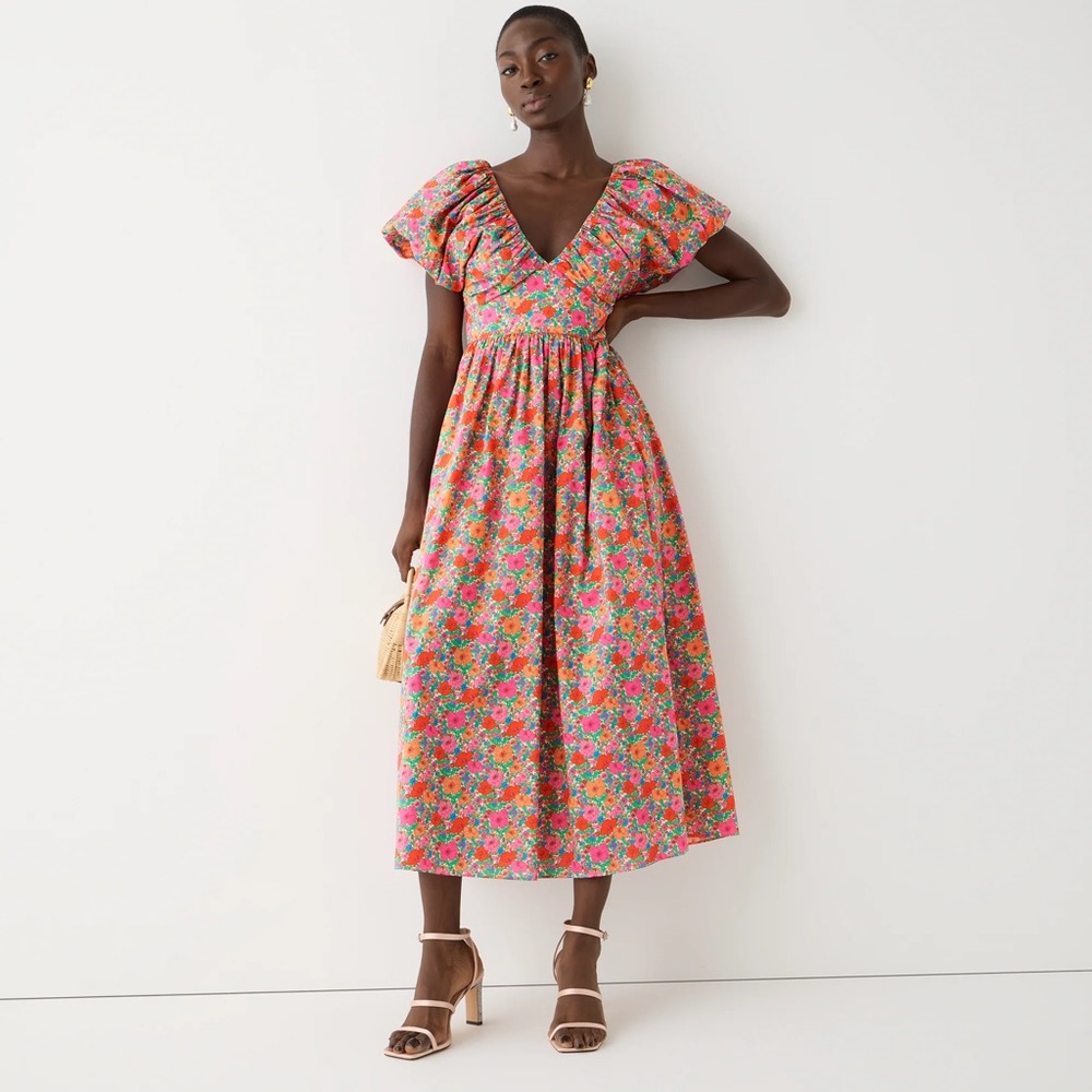 J. Crew Collection Bow-Back Puff-Sleeve Dress Liberty® Meadow Song Floral Fabric